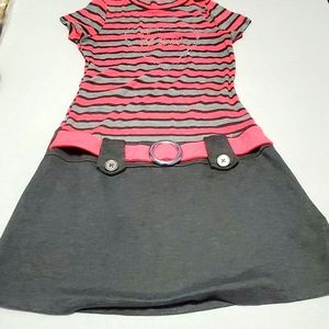 Neon Pink & Gray 60's Vibes Girls Knit Mini Dress